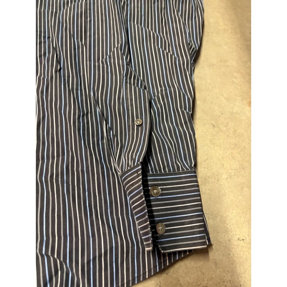 Banana Republic Mens Striped Dress Shirt Black Blue White Long Sleeve Size L